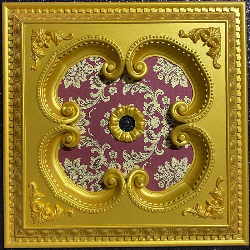 PALACE CEILING ROSE - POLYSTYRENE - SQUARE - DK60-AB - GOLD MAROON 60*60cm